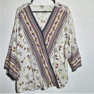 Cato Womens Floral Wrap Front Kimono Sleeve Top Plus 18/20W Boho Cottage Peasant